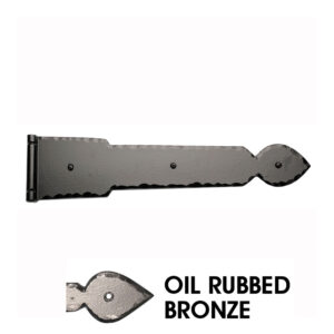 16" x 3 3/4" Rustic Ranch Spear End Hinge w/ butt pin. Elegance Oil Rubbed Bronze Finish.