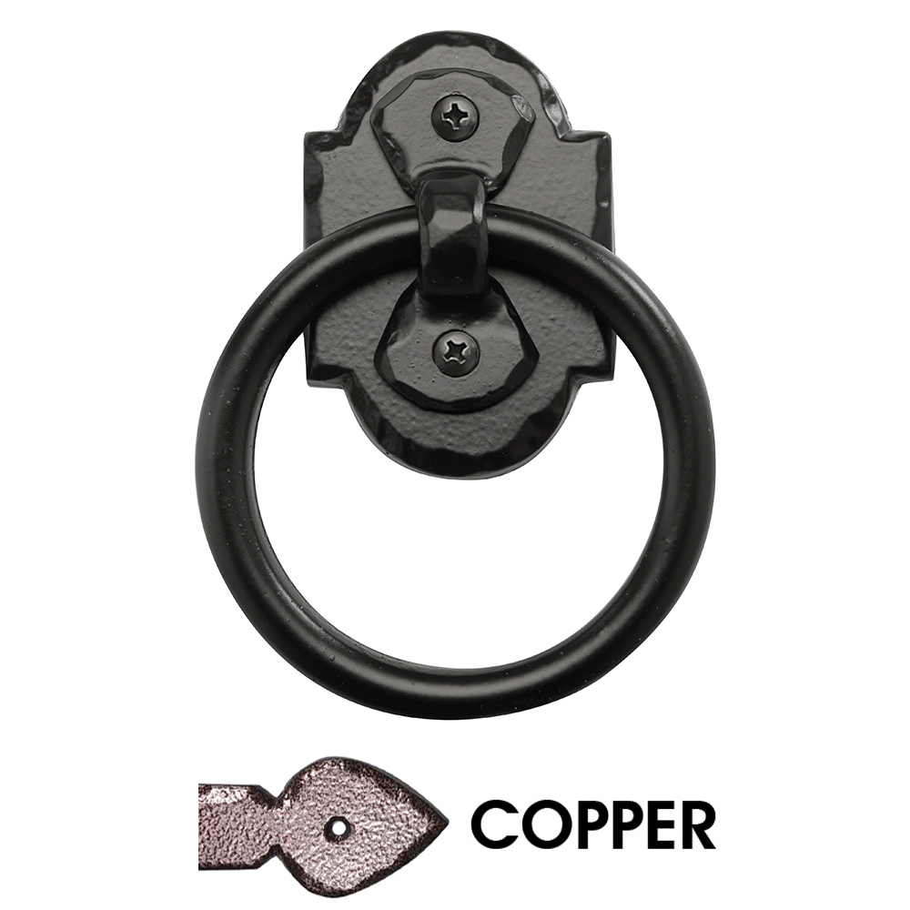 4 1/2” Rustic Ring Pull w/Backer Plate & Keeper; Copper