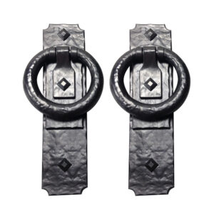 4 1/2” Traditional Mission Magnetic Ring Pull set w/ Escutcheon Plate & studs; Black